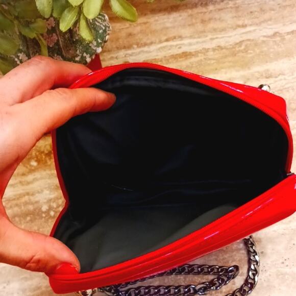 DIOR Crossbody RED w Chic Black Gunmetal Shoulder Chain converted CD Cosm. bag - Picture 15 of 16